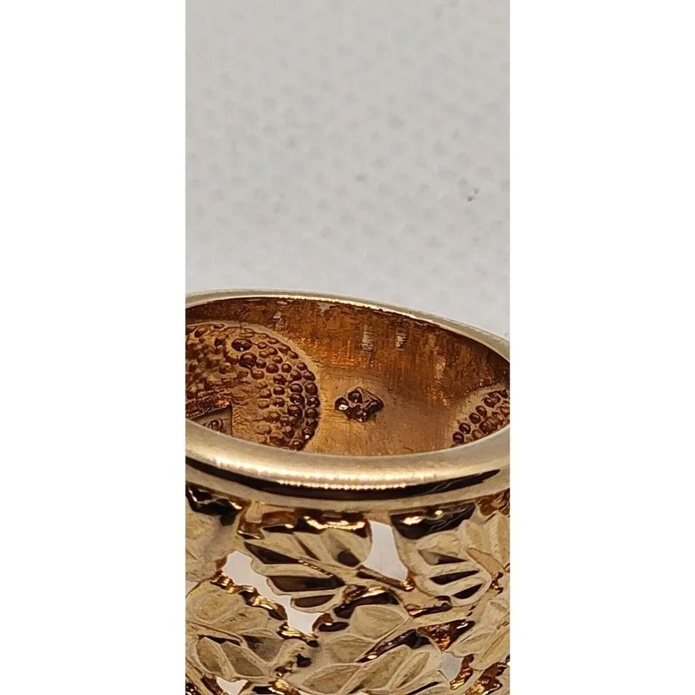 925 STERLING SILVER GOLD TONE POROUS FOLIATED DESIGN SIZE RING SIZE 4.5